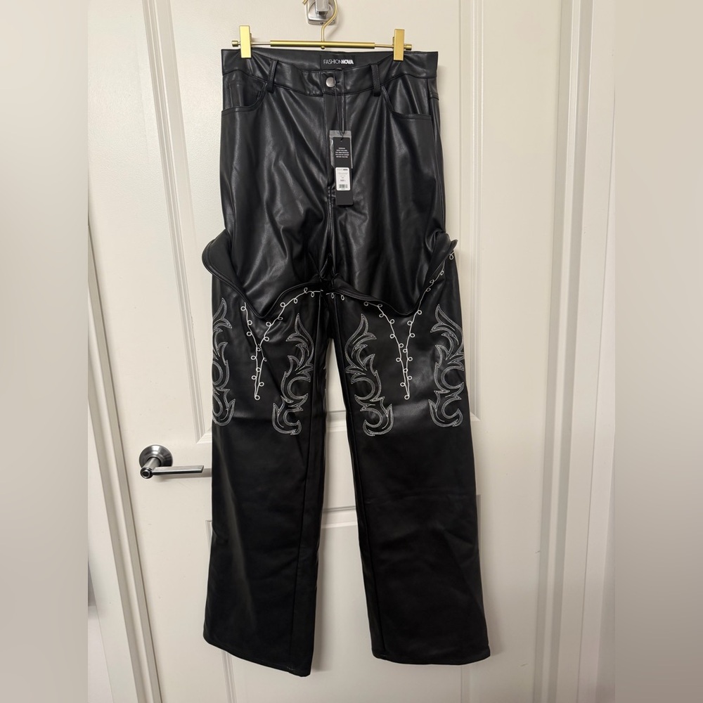 Detachable Saddle Faux Leather Pants